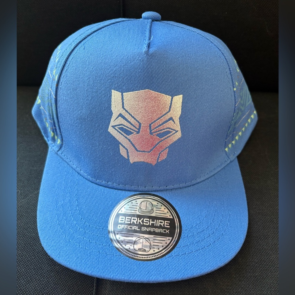 BOYS Black Panther Silver Mask Logo Snapback Flat Bill Hat